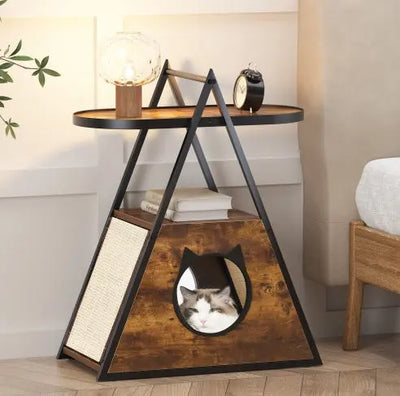 Cat House,end Table.Wood Cat Condo Black Vintage Pet Furniture null