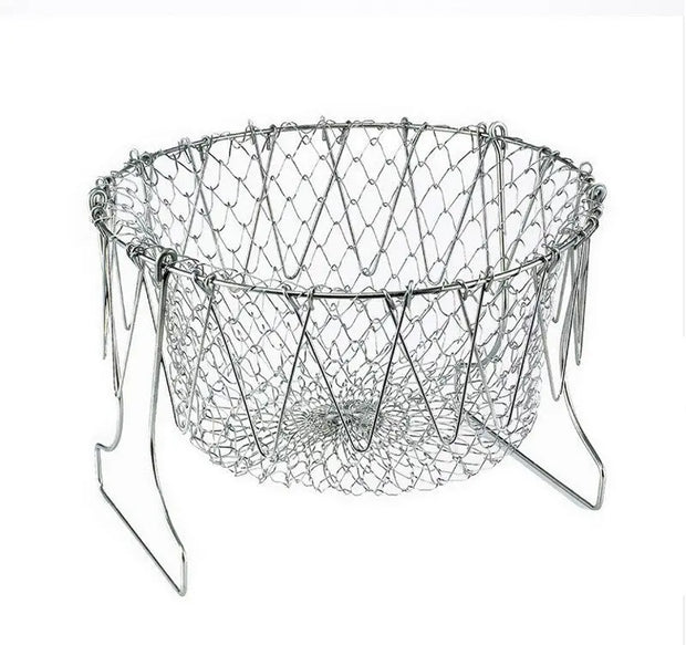 Deep Fry Basket Stainless Steel Multi-function Foldable Chef Cooking Basket Flexible Kitchen Tool for Fried Food Washing Fruits Vegetables null