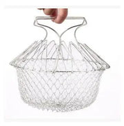 Deep Fry Basket Stainless Steel Multi-function Foldable Chef Cooking Basket Flexible Kitchen Tool for Fried Food Washing Fruits Vegetables null