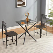 Dining Set For 2, Square Glass Tempered Dining Table With 4 Legs And 2 Metal Chair For Home Office Kitchen Dining Room, Black & Brown null