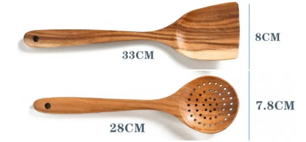 Teak Natural Wood Tableware Spoon Ladle Turner Rice Colander Soup Skimmer Cooking Tool Sets Spoon Scoop Kitchen Tools Gadgets null