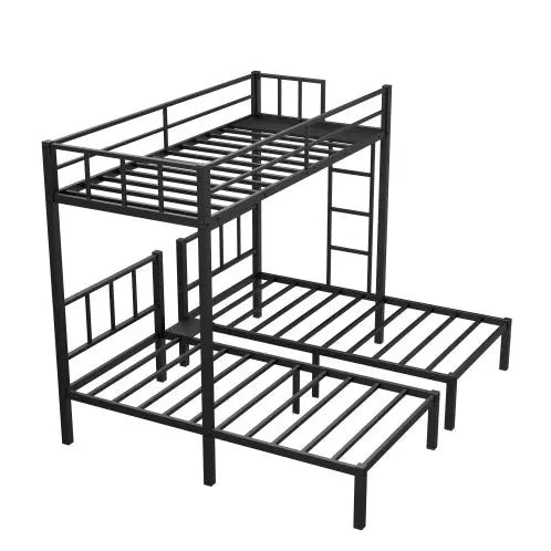 Twin Over Twin Twin Bunk Beds For 3, Twin XL Over Twin Twin Bunk Bed Metal Triple Bunk Bed, Black null