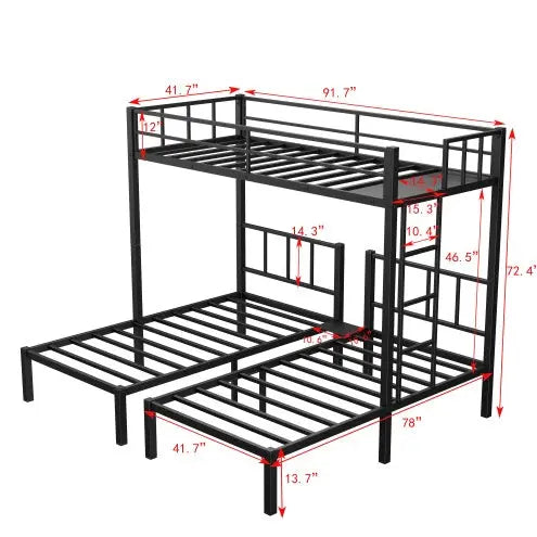 Twin Over Twin Twin Bunk Beds For 3, Twin XL Over Twin Twin Bunk Bed Metal Triple Bunk Bed, Black null